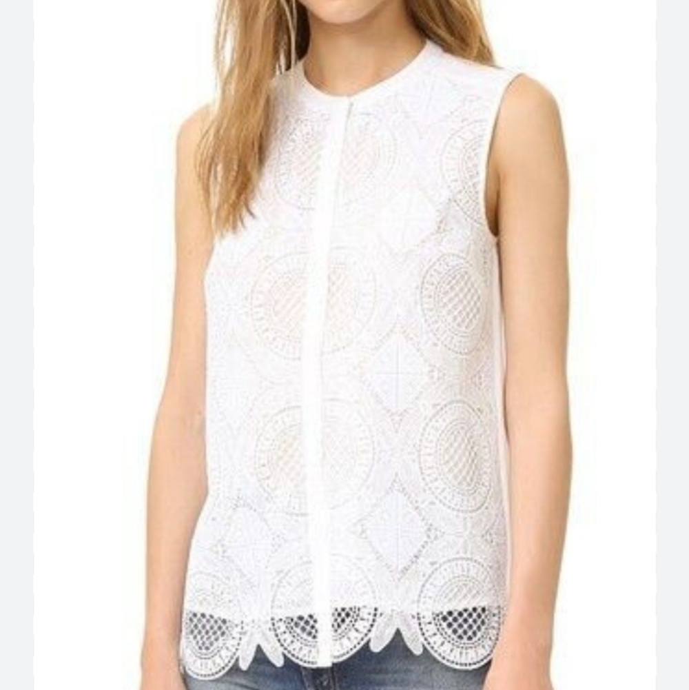 DIANE von FURSTENBERG  Sleeveless Silk Blouse Open Weave Lace Size 4